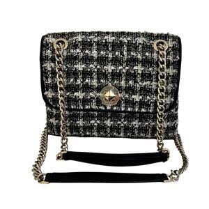 Kate Spade Natalia Tweed Small Flap Crossbody Shoulder Bag Black/White